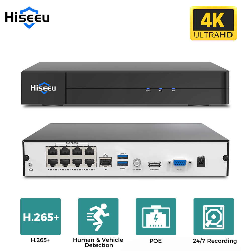 Home Security With Cameras - Rejestrator sieciowy Hiseeu 8CH 4K PoE